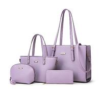 Set di 4 borse da donna in pelle sintetica alla moda, borsa a tracolla con manico superiore, Viola chiaro-c
