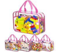 Set di 4 borse portaoggetti per bambini con cerniera, grandi borse organizer in PVC con tasche laterali in rete per puzzle, argilla, libri, piccoli modelli e mini giocattoli di peluche. 30 x 23 x 6,6