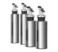 Set di 4 bottiglie per condimenti in acciaio inox, con finestra visibile, beccuccio resistente alle perdite, per aceto e salsa di soia, include imbuto, 2 x 190 ml e 2 x 290 ml