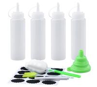 Set di 4 Bottiglie Squeeze in Plastica Trasparente - 250 ml (8 oz) con Scala e Tappi - Senza Perdite Squeeze Bottle - Ideali per Ketchup, Salse Calde, Vinaigrette e Olio d'Oliva