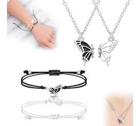 Set di 4 braccialetti e collana dell’amicizia con ciondolo a farfalla - gioielli simbolici per migliori amiche, donne e ragazze, regolabili e significativi