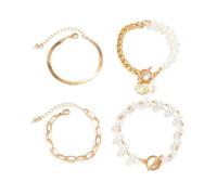 Set di 4 braccialetti impilabili da donna: gioielli alla moda con perle e oro con catena spessa, monete e ciondoli con perle