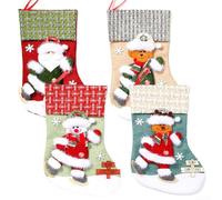 Set di 4 calze natalizie grandi con personaggi classici delle festività per decorare la casa o gli spazi delle feste, realizzate con materiale in poliestere per un uso ripetuto