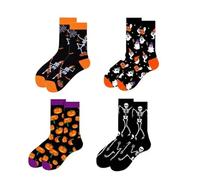 Set di 4 calzini per Halloween Crew Spooky Skeleton Ghost Pumpkin Designs, nero, arancione, lunghezza 19,5 cm