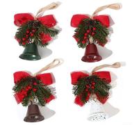 Set di 4 campanelle di Natale in metallo, ciondoli per albero stagionale e feste