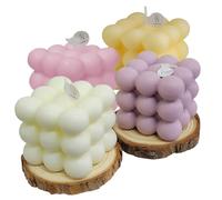 Set di 4 candele a bolle di 4 colori + 2 fette di legno per la decorazione della casa a forma di cubo fatto a mano per camera da letto e bagno, candele di soia