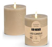 Set di 4 candele a LED in vera cera con funzione timer con telecomando - Candele realistiche fiamma tremolante bianco caldo Ø 10 x 12 cm - Candele di cera elettrica beige come accogliente decorazione