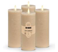 Set di 4 candele a LED in vera cera con funzione timer con telecomando - Candele realistiche fiamma tremolante bianco caldo Ø 10 cm - candele di cera elettriche in beige come accogliente decorazione