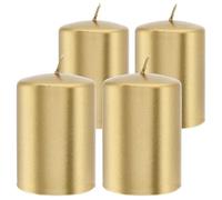 Set di 4 candele a pilastro, color argento, rotonde, diametro 6,8 x 10 cm, paraffina, metallica, durata 40 ore (1 candela pilastro set da 4 pezzi, dorato)