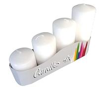Set di 4 candele a pilastro, colore bianco, con corona dell'Avvento, diverse misure, non profumate