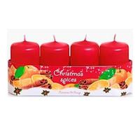 Set di 4 Candele dell'Avvento a Pilastro - Profumate alla Cannella, Colore Rosso - Corona dell'Avvento - Durata Circa 10 Ore