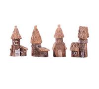 Set di 4 case in resina fatte a mano in miniatura, villaggio delle fate con tetto in paglia rustico con texture in legno per decorazioni da giardino e terrario