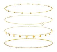 Set di 4 catene a pancia in oro, regolabili, per donne, per la pancia, eleganti gioielli a vita per bikini ed estate, elegante catena a vita in oro per ogni outfit, M, Metallo, Agata
