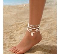 Set di 4 cavigliere in stile bohémien e da isola, con perline e decorazioni a forma di stella marina turchese, adatte per l'uso quotidiano e per le vacanze al mare delle donne PMMA