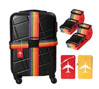 Set di 4 cinghie per valigia, con 2 etichette per bagagli, personalizzate, con targhetta per indirizzo, cinghie per valigia, per viaggi e volare