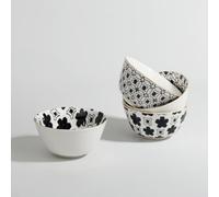 Set di 4 ciotole in ceramica con motivi bianchi, neri e marroni