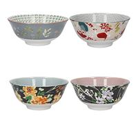 Set di 4 ciotole in gres smaltato KitchenCraft, Boho Floral, 15,5 x 7,5 cm, confezione regalo, verde, grigio, arancione, rosa