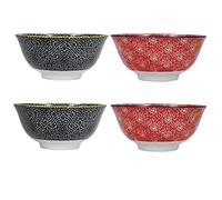 Set di 4 ciotole in gres smaltato KitchenCraft, floreale rosso e nero, 15,5 x 7,5 cm, confezione regalo