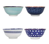 KitchenCraft Set di 4 ciotole in gres smaltato, tonalità rosso e blu, 15,5 x 7,5 cm, confezione regalo