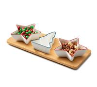 Set di 4 ciotoline in porcellana per snack, su vassoio.