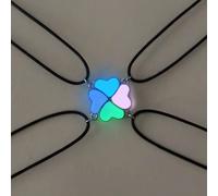 Set di 4 collane con ciondoli a puzzle luminosi nel buio, a forma di amicizia, fratellanza, cuore e quadrifoglio, gioielli casual adatti per uso quotidiano e come regalo per le vacanze Acciaio inossid