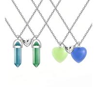 Set di 4 collane con cristalli esagonali e ciondolo a forma di cuore in blu verde, collana dell'amicizia per 4 ragazze e donne, Y2K, accessori per partner, gioielli con gemma, regalo per i migliori
