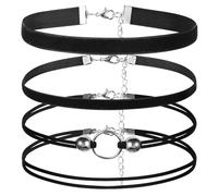 Set di 4 collane girocollo nere da donna, in pizzo nero, in velluto, stile gotico, regolabile, a strati, morbido, accessorio per regali, cosplay, feste, stile semplice e discreto