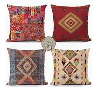 Set di 4 Colorato Federe per Cuscino 40x40 cm Boho Cuscino per Esterno in Lino Impermeabile all'esterno Copri Cuscini per Giardino Soggiorno Camera da Letto Moderne per il Giardino il Divano Cuscino