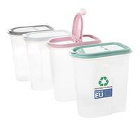 Set di 4 contenitori da 2 litri, trasparenti con coperchi pieghevoli, dispenser per cereali, colore: grigio, rosa, bianco, verde, in plastica, Made in Europe, 100% riciclabili