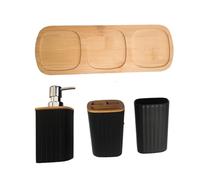 Set di 4 contenitori da bagno in ABS e legno, include dispenser di sapone liquido per le mani, tazza per spazzolino da denti, tazza salva-spazio per il bagno
