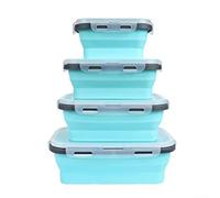 Set di 4 contenitori per alimenti pieghevoli in silicone, pieghevoli per risparmiare spazio, per avanzi, pranzo, picnic, frigorifero, cereali secchi (set da 4 pezzi, blu)