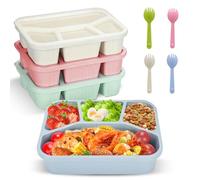 Set di 4 contenitori per il pranzo con scomparti per adulti e bambini, adatti al microonde, riutilizzabili, per il pranzo, per la colazione, con coperchio con forchetta per frutta