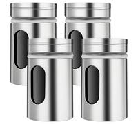 Set di 4 contenitori per sale e pepe, in acciaio inox, con fori regolabili, finestra trasparente, mini barattoli per spezie per cannella e zucchero