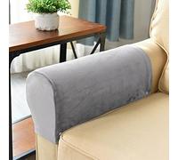 Set di 4 copribraccioli, copripoltrone elasticizzate, antiscivolo per mobili, morbido velluto, per poltrone, poltrone, poltrone, poltrone, colore: grigio chiaro