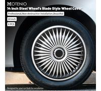 Set di 4 copricerchi universali da 14 pollici stile lama per la maggior parte dei cerchi in ferro, copertura ruota in ABS.