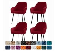 Set di 4 coprisedie scandinavi estensibili, in velluto, con braccioli, per ristoranti e ufficio, colore bordeaux, protezione elegante per sedie da cucina e bar