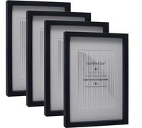 Set di 4 cornici portafoto in legno nero, formato A4, con passepartout per formato A5, in scatola, formato A4, con finestra in vetro, per tavolo o parete, cornice moderna e sottile, in stile Oxford,
