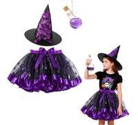 Set di 4 costumi da strega per bambini, costume di Halloween per bambine streghe gonna in tulle con cappello streghe e bottiglia di pozione magica, 3-8 anni stregaabito carnevale Witch Costume