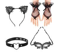 Set di 4 costumi per gatti neri da donna, accessori per travestimento per gatti, set di accessori, adatti per feste, Halloween, Natale e altre festività speciali (nero)