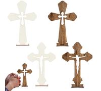 Set di 4 Croci in Legno per Prima Comunione con Base - Decorazioni per Feste Religiose, Adatte per Bambini, Adulti e Come Regalo Religioso - Croci Decorate con Elementi Sacri, Adatte per Cas