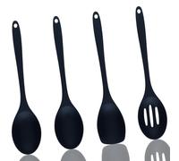 Set di 4 cucchiai da portata in silicone, cucchiaio silicone cucina, mestoli cucina, nero, riutilizzabile, per mescolare, amalgamare, farina, zuppa, tè, zucchero