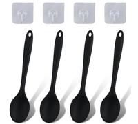 Set di 4 cucchiai in silicone con 4 piccolo gancio, cucchiaio antiaderente, cucchiaio da cucina con manico lungo, cucchiaio per cucinare, mescolare, mescolare, cuocere al forno (nero)