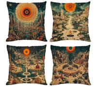 Set di 4 Cuscini Divano 30x30 cm Paesaggio Federe Cuscini Divano Città Decorativo Copricuscini, Quadrato Copricuscini in Linoi Impermeabili Cushion Covers con Zip Invisibile Casa Decorazioni M34