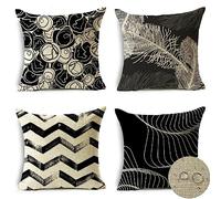 Set di 4 Cuscini Divano 65x65cm Federe Cuscini Divano Nero Esterno Quadrato Cuscini per Divano Impermeabili Lino Copricuscini Divano per Moderni Soggiorno Letto Auto Astratto Decorativi Cuscini R-501