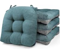 Set di 4 cuscini per sedie da pranzo, in memory foam, con laccetti e retro antiscivolo, cuscini trapuntati per sedie da pranzo, 40 x 40 x 10 cm, colore: ciano