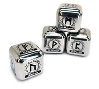 Set di 4 dadi in acciaio inox con rune zodiacali, 24 dadi intagliati con le rune vichinghe dell'alfabeto furthark, in acciaio inox, per divinazione (argento (4 pezzi/set))