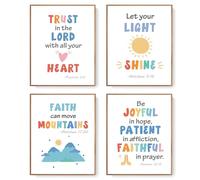 Set di 4 decorazioni da parete colorate senza cornice per bambini, con versi della Bibbia ispiratori Boho Sun Decor per cameretta dei bambini, arte cristiana da parete, decorazione per aule, regali
