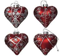 Set di 4 decorazioni natalizie a forma di cuore in vetro rosso D687