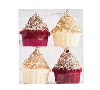 Set di 4 decorazioni per albero di Natale, tra cui palline di peluche e decorazioni per torte floccate con passanti per appendere per uso festivo