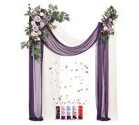 Set di 4 decorazioni per arco nuziale viola, 2 rose bianche e 2 tende ad arco e 5 cannoni per coriandoli, arco per fiori per matrimoni